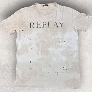 REPLAY Intentionally Distressed Designer T Shirt Beige Off Whit Fits Size Medium